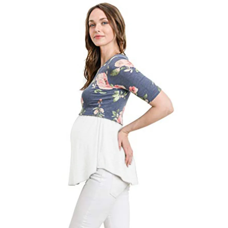 summer maternity clothes mother nurse tops floral printing short sleeve loose women tee shirt t-shirt ropa de maternidad 2020 | Мать и