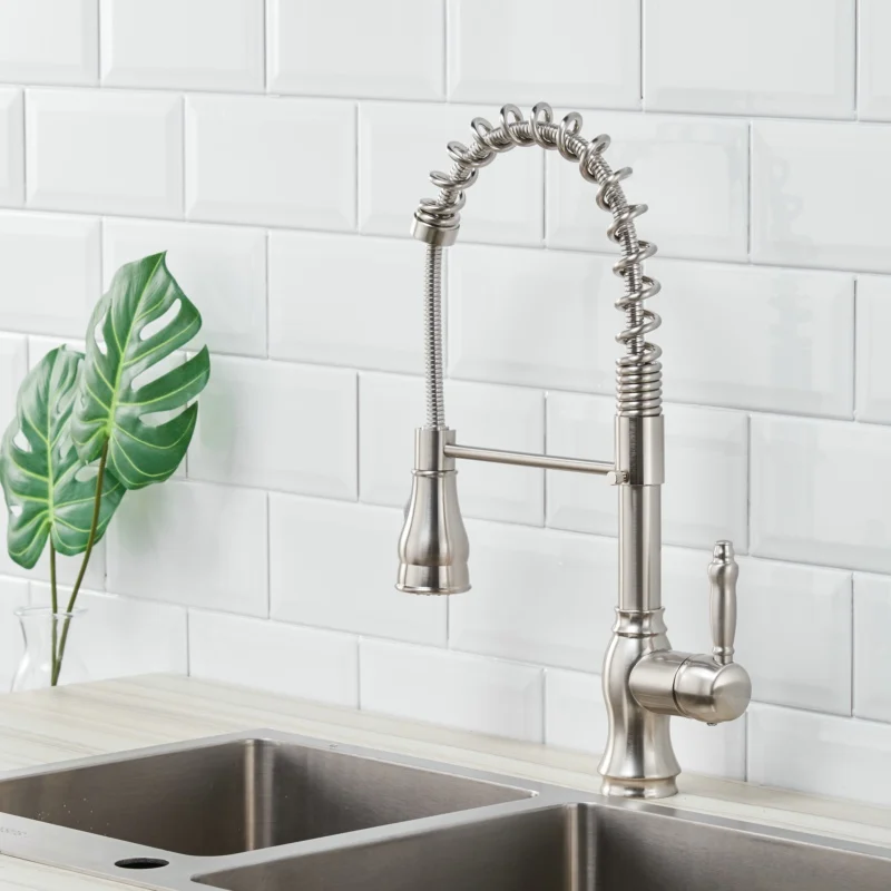FLG пружинный стильный матовый никелевый смеситель для кухни выдвижной