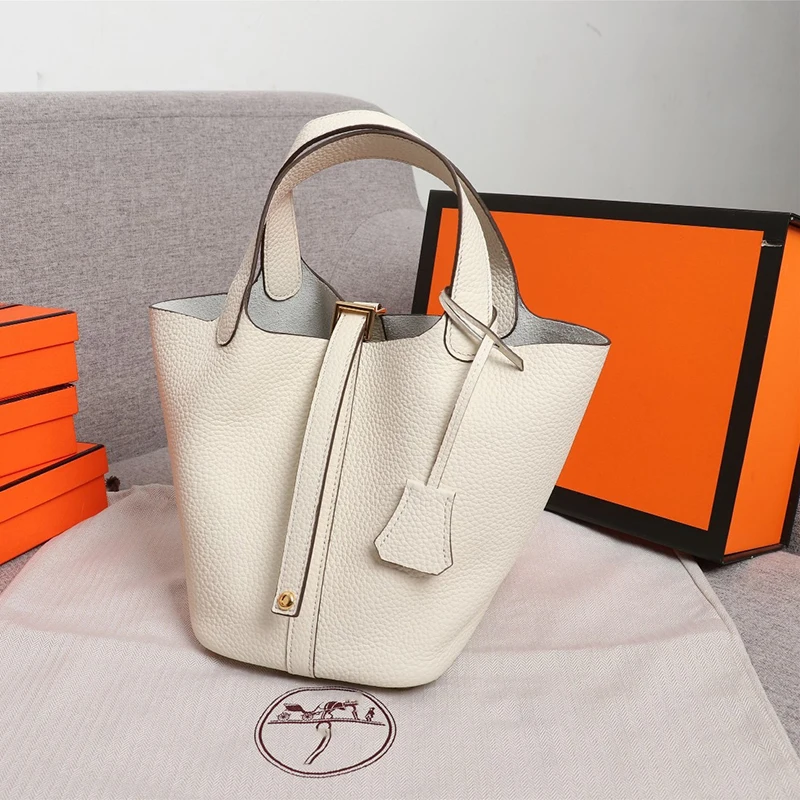 

2021 New Luxury Picotin Lock Brand Fashion Mother And Child Vegetable Basket Bag Lychee Pattern Retro Handbag Bucket Bag Female