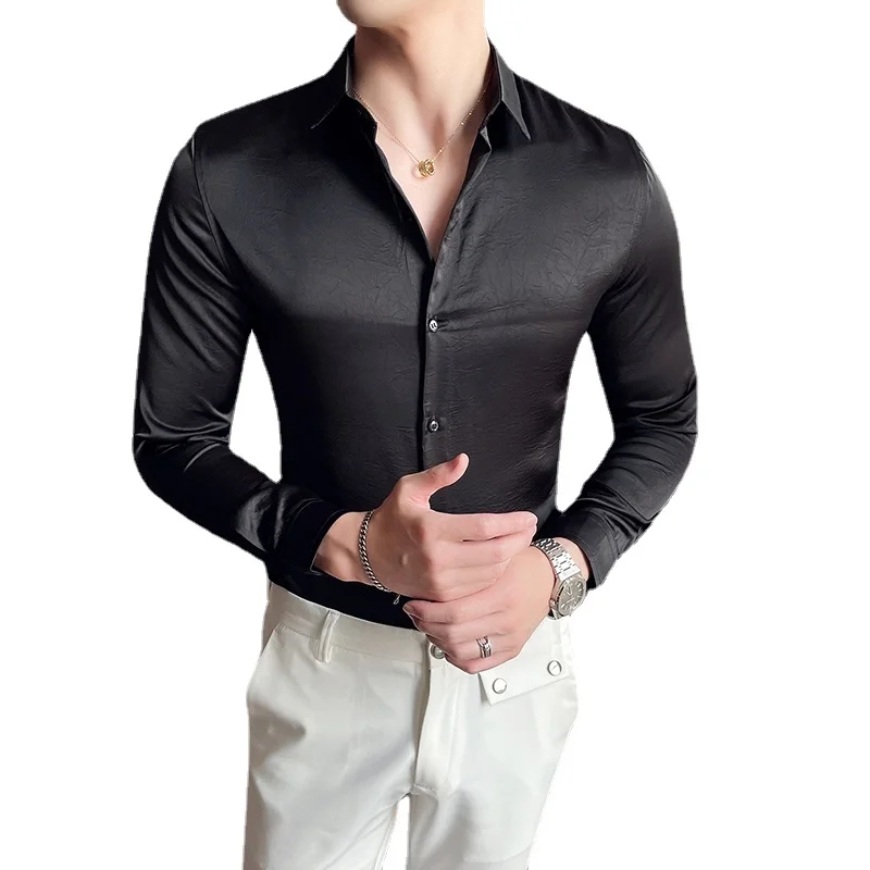 Solid Color Shirts for Men 2021 Autumn Long Sleeve Slim Casual Shirt Business Dress Formal Social Party Streetwear Chemise Homme