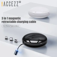 accezz magnetic charging cable for iphone 11 pro max xs xr samsung micro usb type c retractable fast magnet charger cable cord
