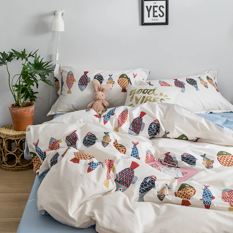 Japanese Style Home Bedding Set Duvet Cover Flat Sheet Bed Linen Pillowcase Cartoon Quilt Comforter Sets Bedclothes Soft | Дом и сад