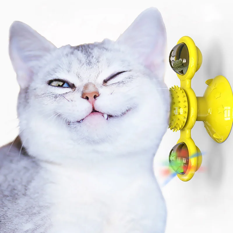 

1pcs Cat Windmill Toy Portable Scratch Hair Brush Massage Rotate Cat Toys With Catnip LED Ball Kitten Training Interactive Toys