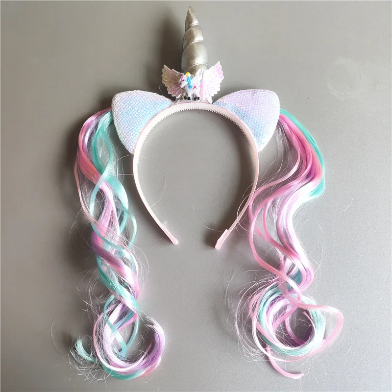 

Unicorn Hair Band Wigs Children's Hair Accessories Girl Unicornio Birthday Gifts Favor Happy Birthday Party Decor Kids Girls
