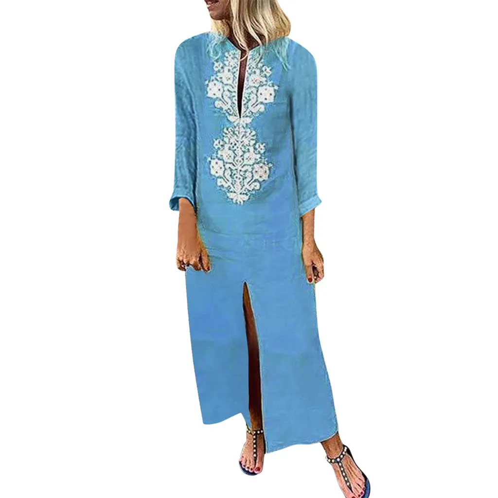 Женское длинное платье с цветочной вышивкой SAGACE винтажное в богемном