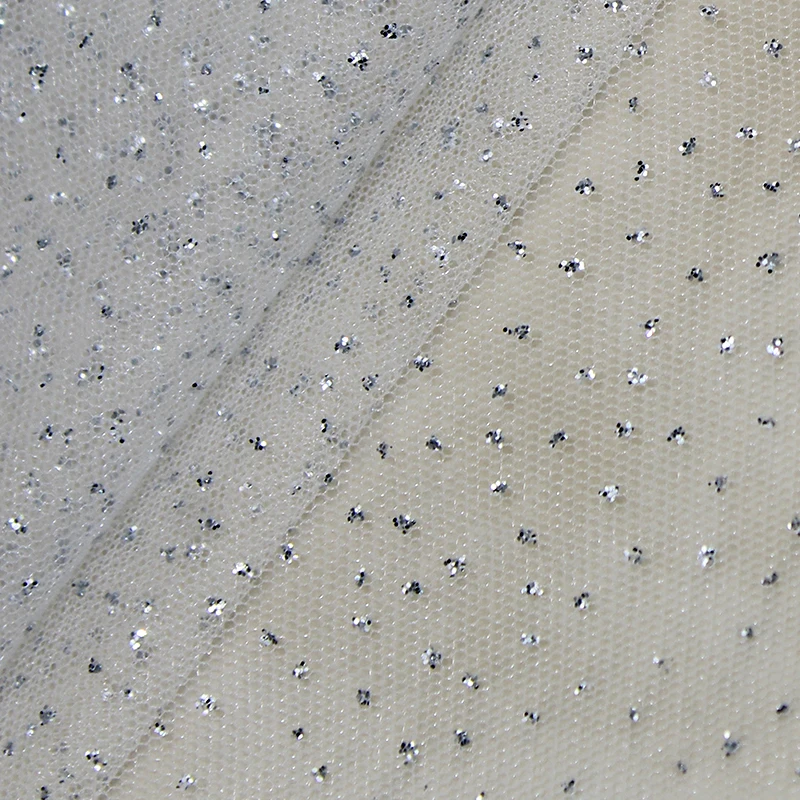 

High Quality French Silver Glitter Tulle Mesh Lace Fabrics with Sequins 5 Yards for Sewing Trimmings Bridal White Wedding Veil
