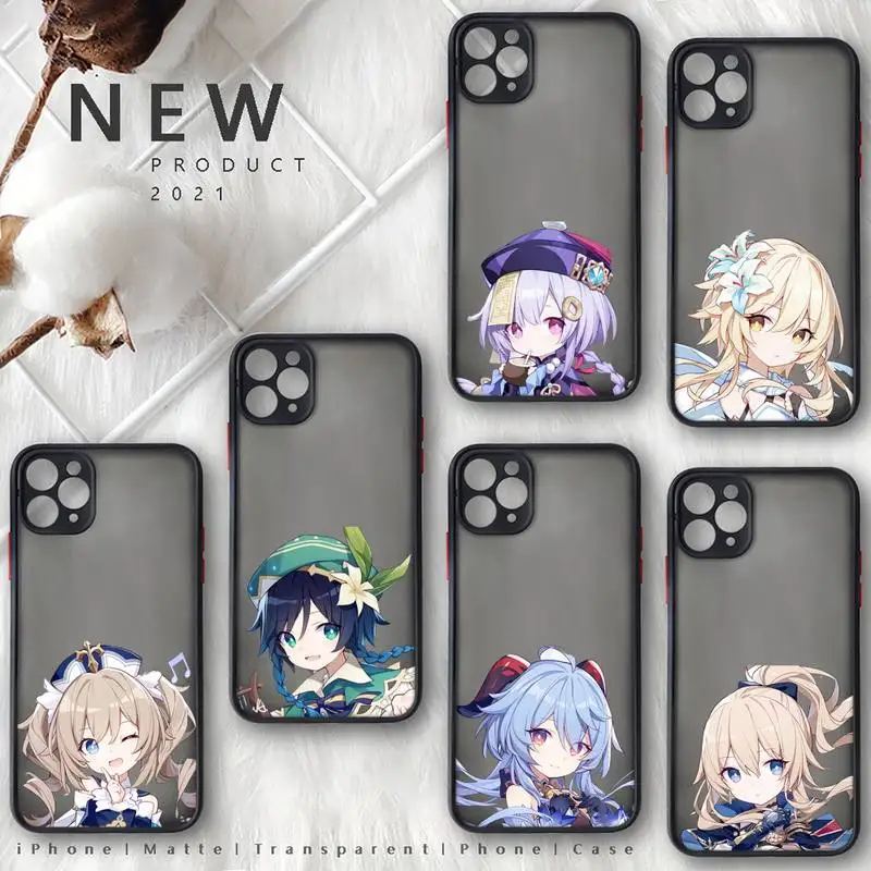 

Genshin impact cute cartoon Phone Case For iphone 12 11 8 7 plus mini x xs xr pro max matte transparent cover