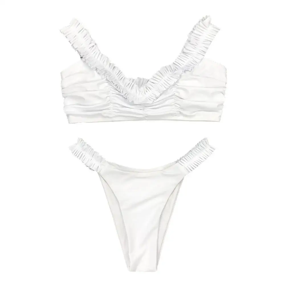 Новинка милый комплект бикини 2020 складки бикини-танга купальник с высокой талией