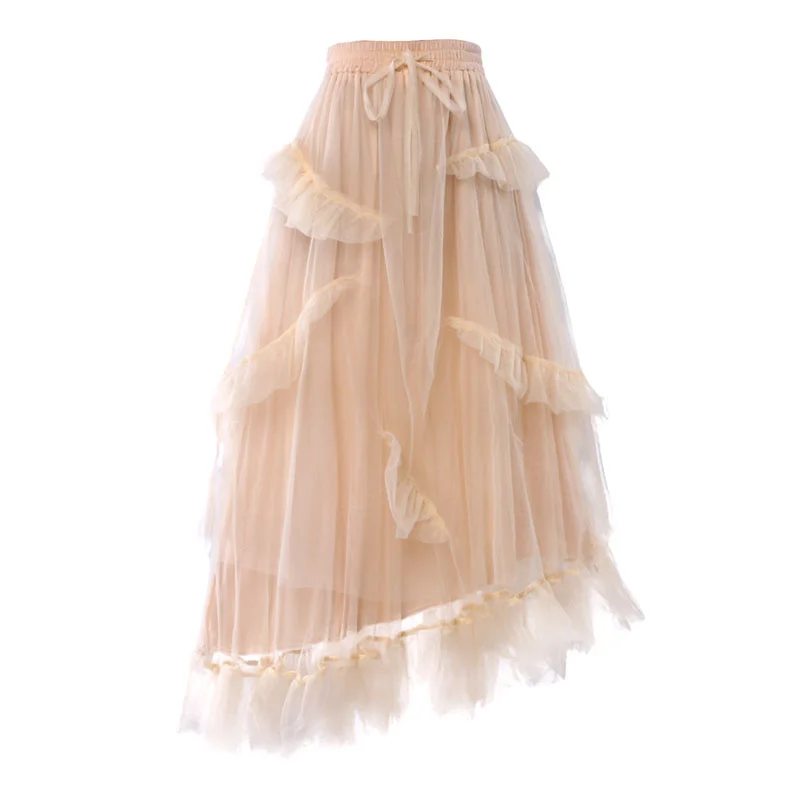 Женская Асимметричная однотонная сетчатая юбка выше колена с эластичным поясом