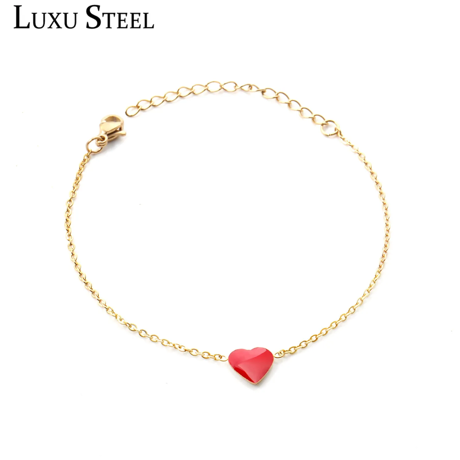

LUXUSTEEL friendship bracelets Lover's Gift Red Heart Stainless Steel Link Chains Women Bracelets Gold Color pulseras