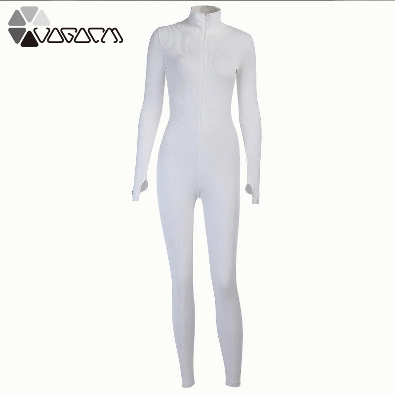 

New Women Knitted Bodycon Jumpsuit Long Sleeve Sexy Overalls Skinny Rompers Sports Femme Jumpsuits Female Streetwear Black White
