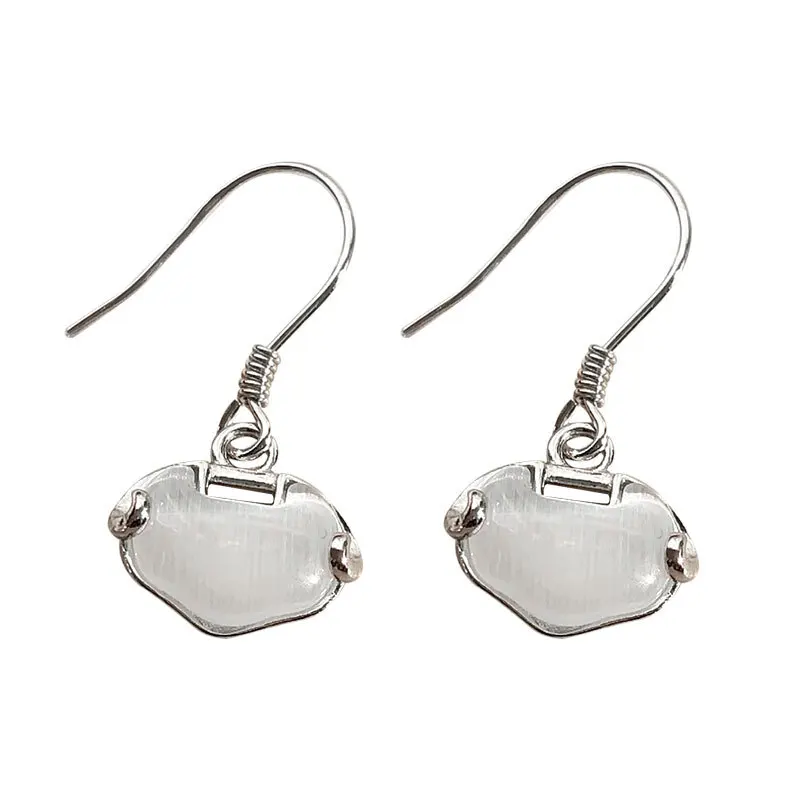 

S925 Silver Chinese-style Good Luck Safe Lock Earrings Gift WOMEN'S Jewelry Earrings 2021