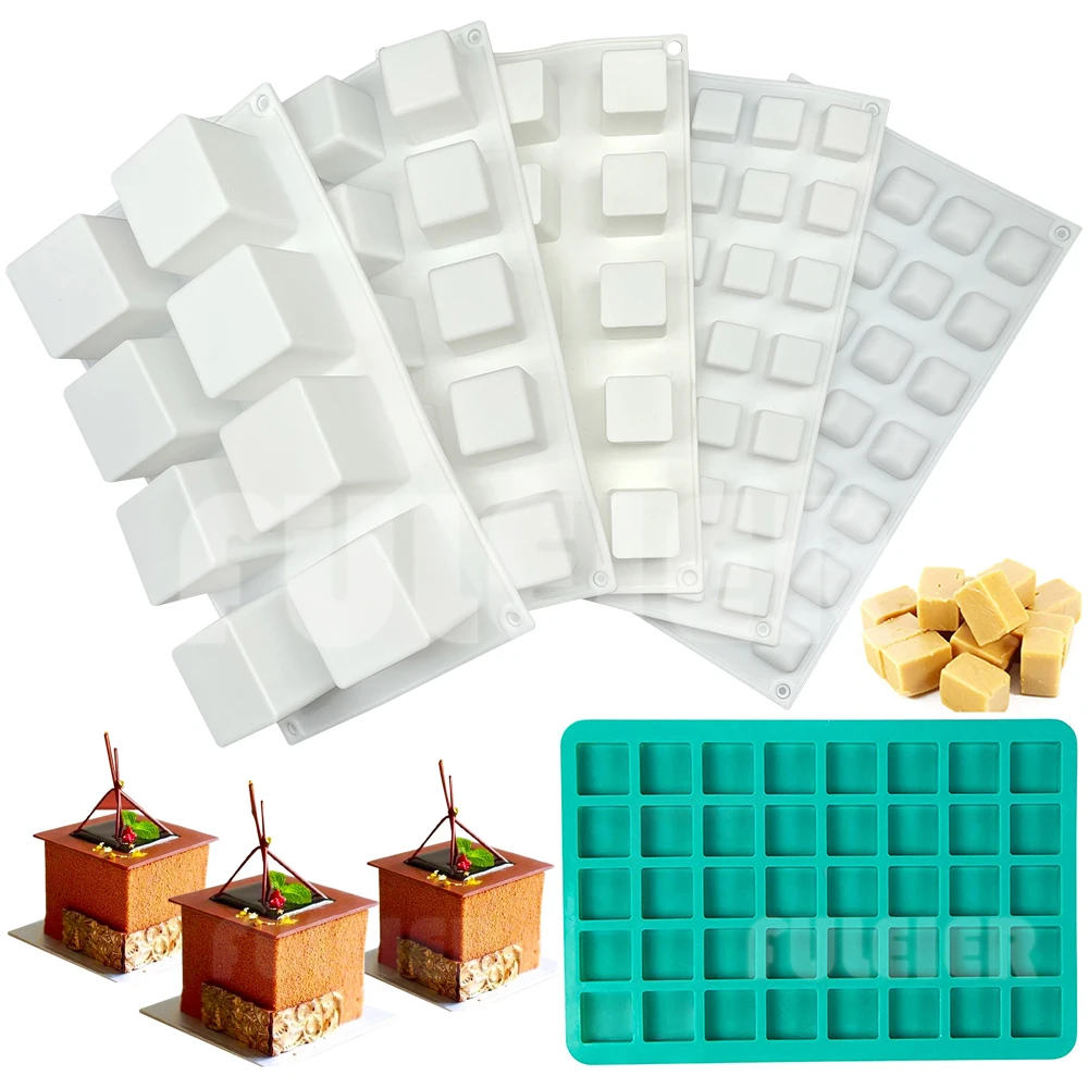 

3D Square Cube Shape Silicone Mold Mousse Cake Baking Molds For Caramel Candy Dessert Cheesecake Truffle Jelly Brownie Bakeware