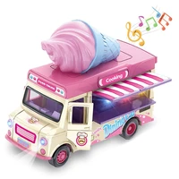 pull back car food truck vehicle toy car with music light and openable doors awning ice cream toy cart alloy toy trucks