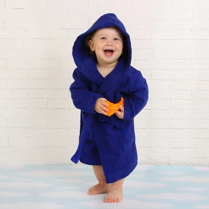 Bathrobe for children size 28 blue 340 g/m2 cotton 100% with AIRO Robes Sleepwear Robe s Clothing Mother Kids |