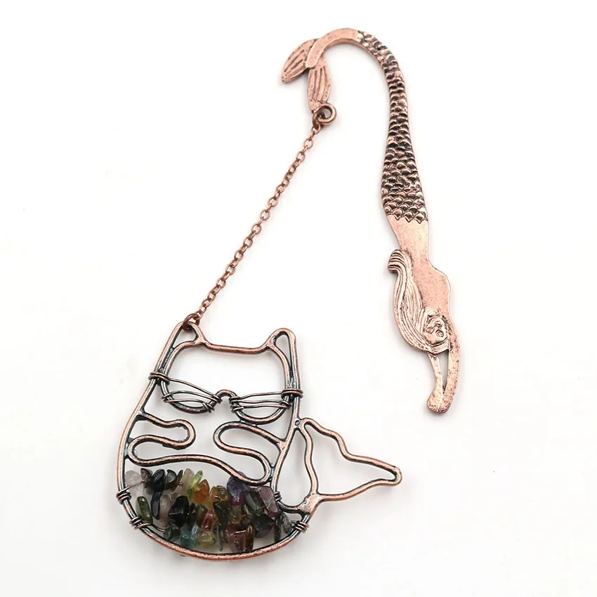 FYJS уникальная медная Русалка с проволокой обертывание милый кот тигровый глаз