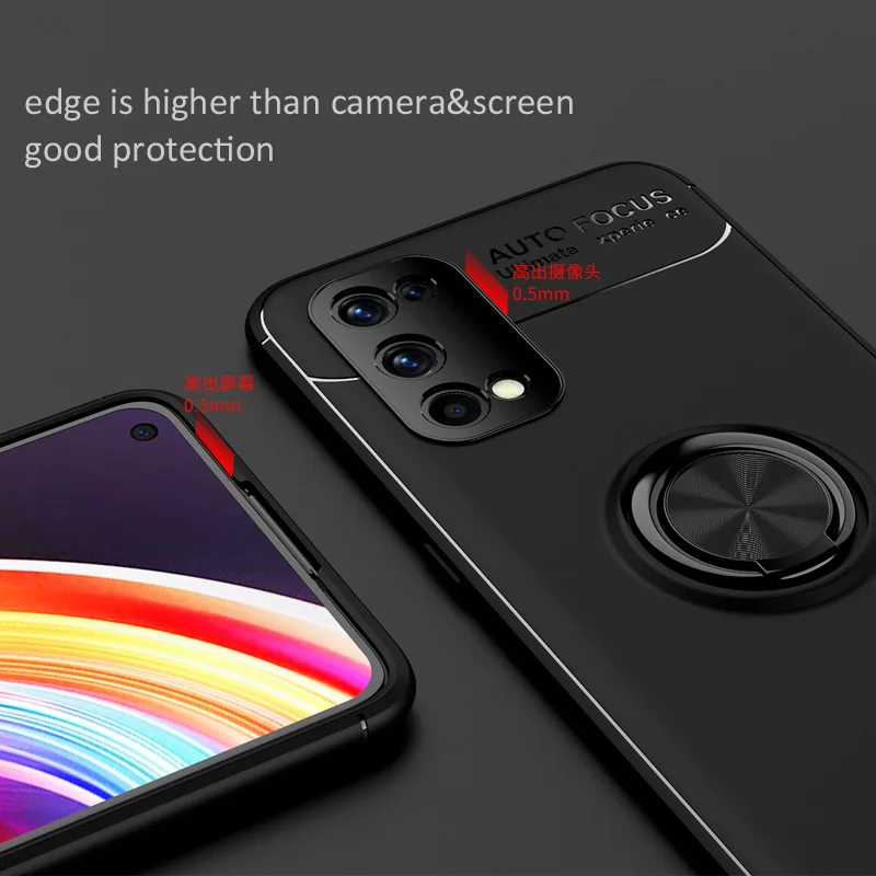 Автомобильный Магнитный чехол для Realme 7 Pro мягкий из ТПУ с кольцом держателем на