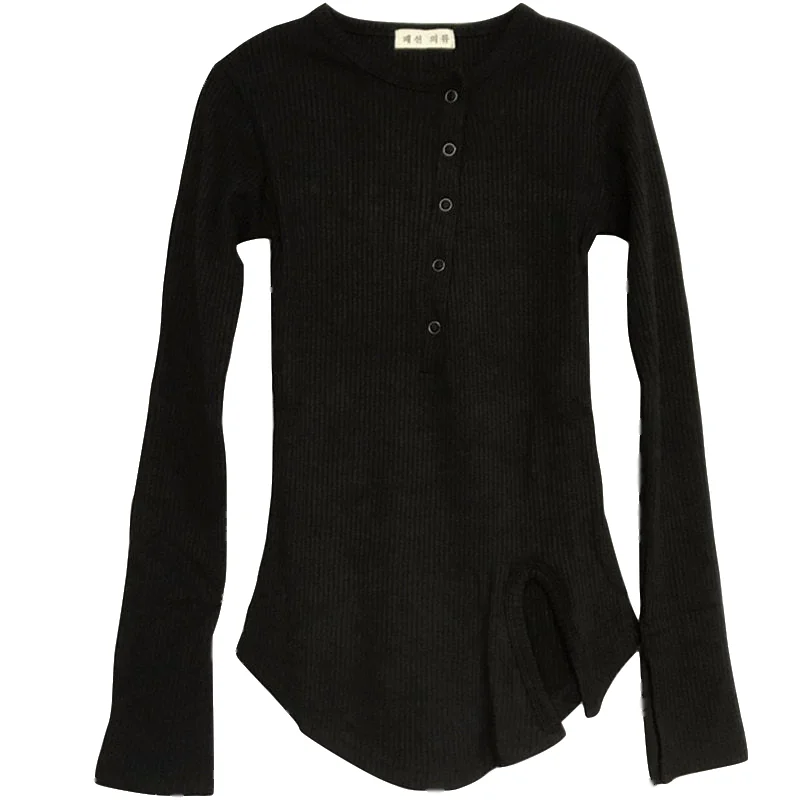 Новинка 2020 однотонная женская футболка с передними пуговицами и круглым вырезом