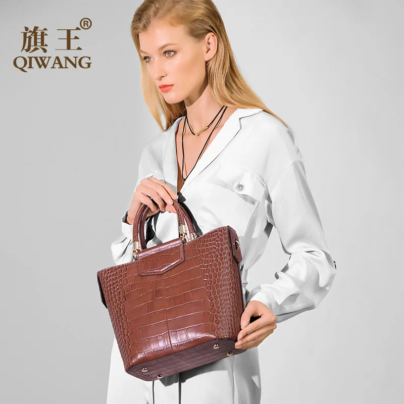 Бренд Qiwang, женская сумка-тоут, натуральная коровья кожа, женские сумки с узором «крокодиловая кожа», женская сумка на плечо, Большая вместительная сумка