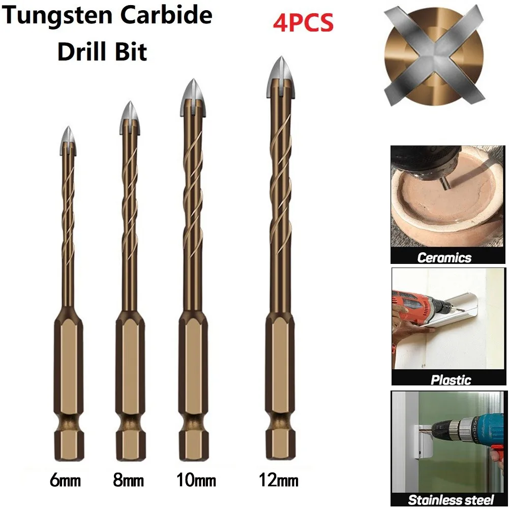 

Alloy Triangle Cross Hex Tile Bit Set 6/8/10/12MM Glass Ceramic Hole Opener Carbide Concrete Hole Opener Kit Tile Drill Bit