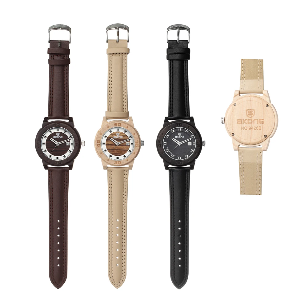 Часы наручные SKONE мужские деревянные брендовые удобные спортивные с ремешком