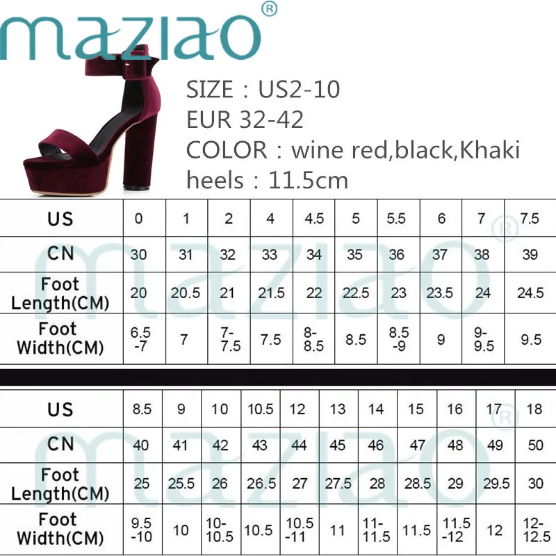 Женские бархатные сандалии MAZIAO элегантные босоножки на толстом высоком