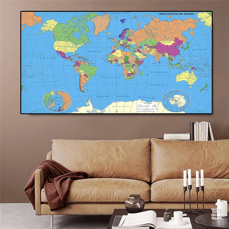 

The Spanish World Political Map Non-woven Canvas Painting Wall Art Poster Living Room Home Decoration Study Supplies 225*150cm