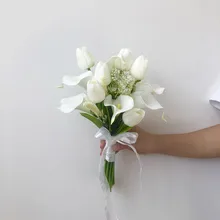 Ramo pequeño de tulipanes blancos, ramos de novia artificiales de lirio para damas de honor, venta al por mayor