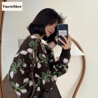 vmewsher new floral embroidery women sweater winter fashion loose flower knitwear chic pullover o neck jumper elegant knit top