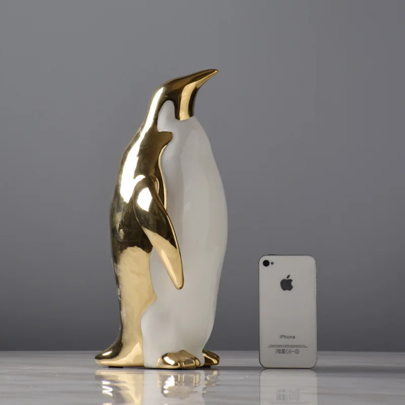 Nordic Golden Ceramic Penguin Statue Crafts Home Decoration Accessories Living Room Desktop Bedroom Decor Animal Gifts | Дом и сад