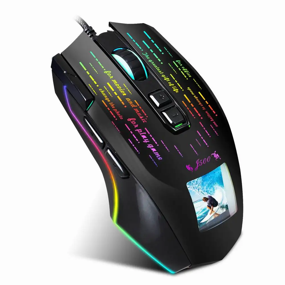 

Wired Mouse Colorful RGB Backlight 1000/10000DPI, 6ft Cord Programmable Photo Album Mouse