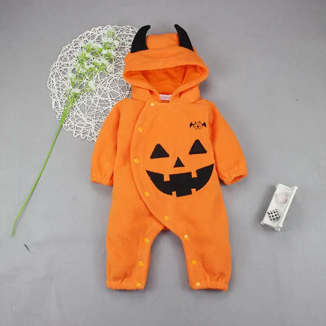 

Baby Boy Girl Hoodie Romper Newborn Photography Props Halloween Pumpkin Outfit Fall Winter Clothes