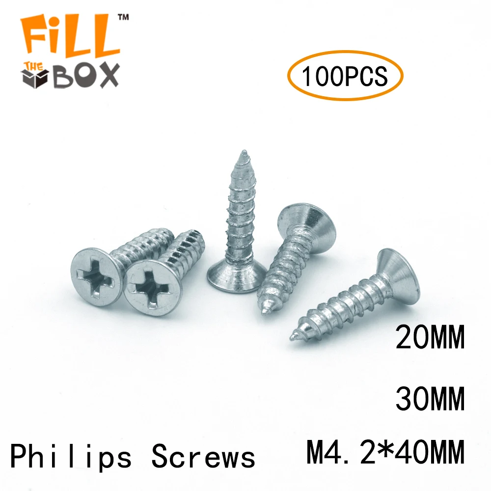 

Accord 100PCS/SET M4.2 20MM Countersunk flat head tapping screws with cross recessed Philips Screw Steel Zinc Plated Wood Screws