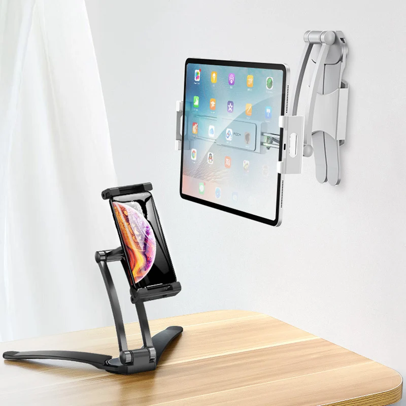wall desk lazy cell phone tablet holder stand 360 adjustable 3m glue with screw fixation live broadcast bracket tablet holder free global shipping