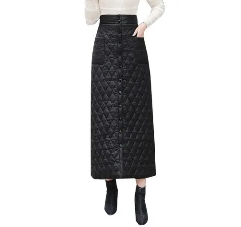 2020 толстые теплые пуховые юбки женские с высокой талией А-линия черная Макси