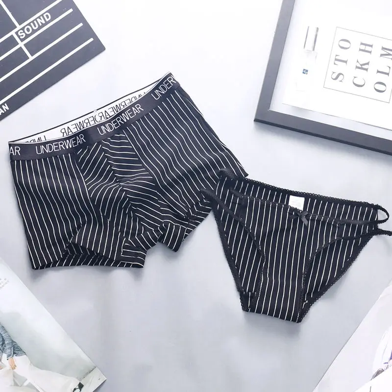 

Sexy Couple Underwear Set Comfort Cotton Panties Stripes Women's Underwear Mens Boxer Sexy Panties For Lover's Couple Panties