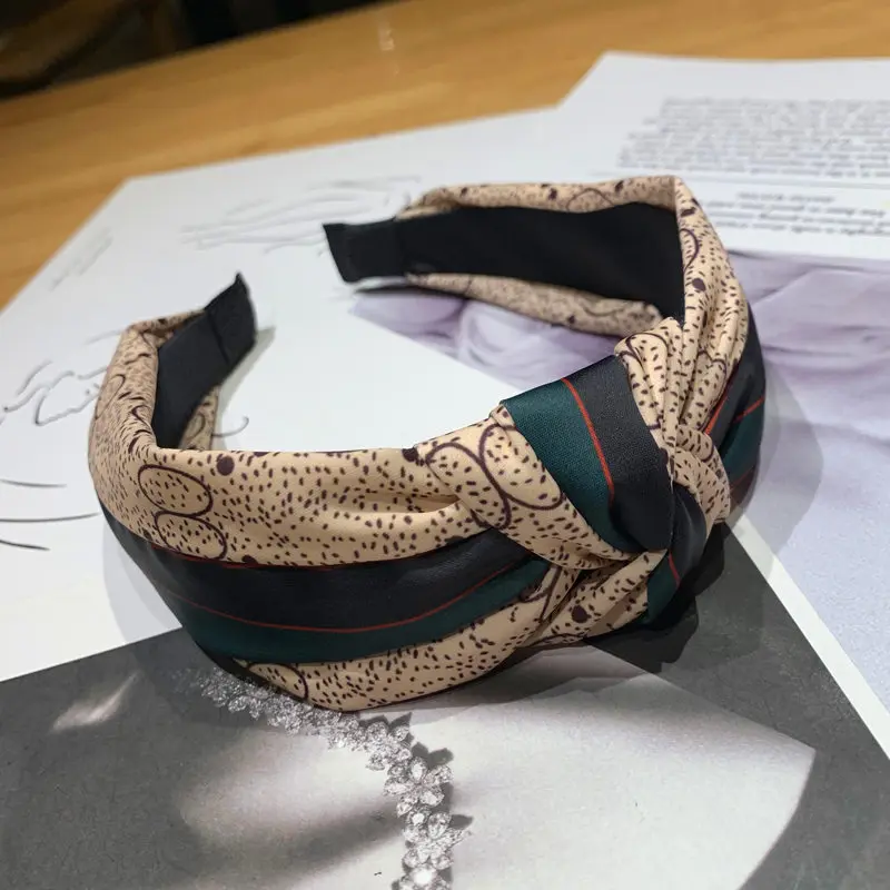

2021 New Korean Hair Accessories Stripes Knotted Headband wide-sided Hairband Satin Stitching Headband Headdress