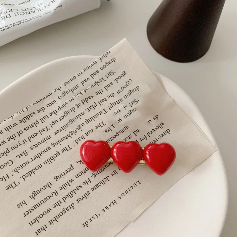 

2021 New Women Girls Red Heart Hairpins Side Clip Hair Jewelry Trendy Geometric Headwear Fashion Hair Accessories Barrettes