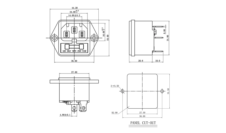 1 шт. панельный монтаж 3 Pin IEC 60320 C14 Входная вилка электропитания 15A AC 250V w/держатель предохранителя