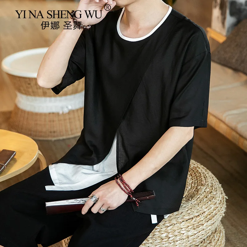 Модный дизайн топ с круглым вырезом и разрезом на подоле летняя Мужская Новая