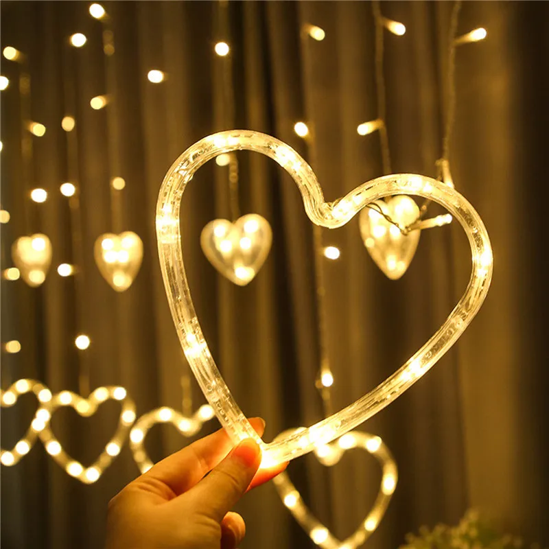 

2.5M EU/US Plug Heart Shaped Curtain Light Fairy String Lights Party Valentines Garland Outdoor for Party Wedding New Year Decor