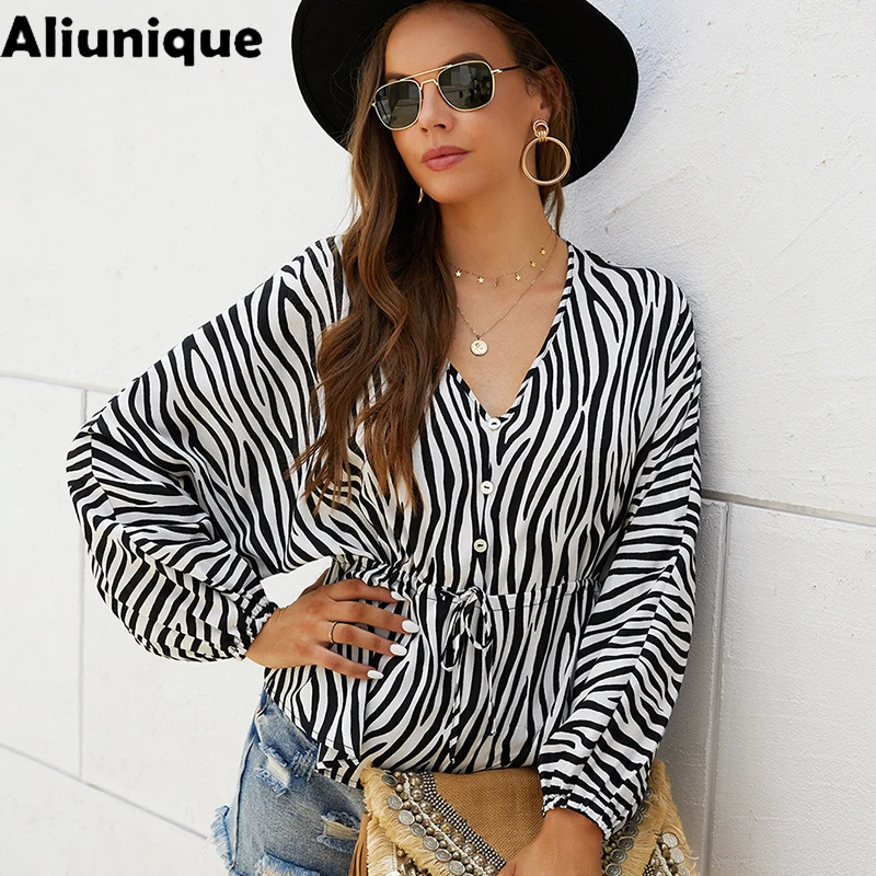 

Aliunique Women New Zebra Pattern Sexy Tops Autumn And Winter Fashion Design Lady Comfortable Casual V-neck Long Sleeve Coat