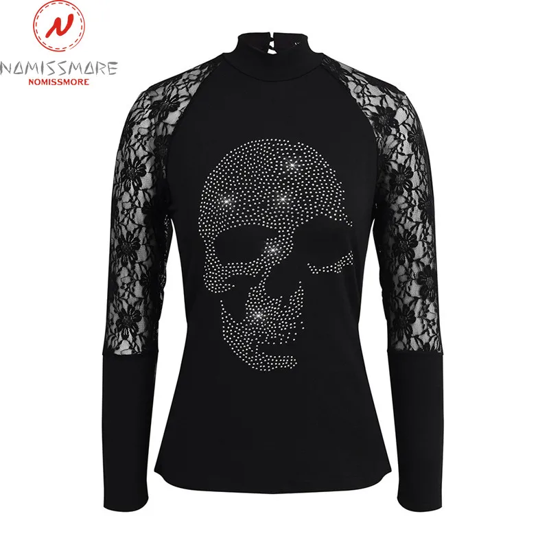 Модные женские футболки с рисунком черепа лоскутный дизайн Кружевной декор