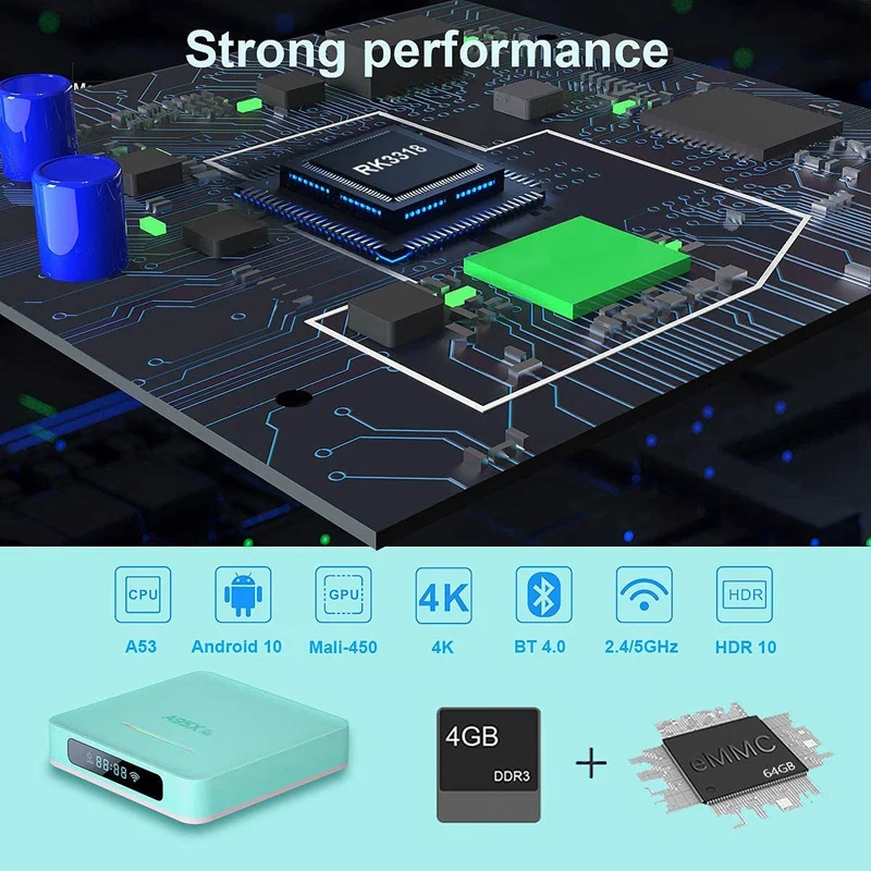 

A95X R5 Smart TV Box Android 10.0 TV Box 4GB 64GB Rockchip RK3318 4K 1080P HD YouTube Netflix Store Set Top Box(EU Plug)