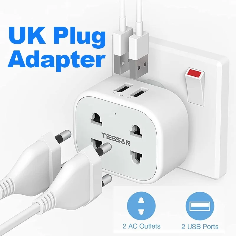 

USB Wall Socket Charger Double Shaver Plug Adaptor UK with 2 USB Ports 2 Outlets 2 Pin to 3 Pin Adapter Plug Socket for Bathroom