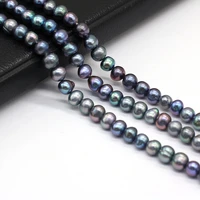 36cm natural freshwater pearl round black beads for jewelry making diy bracelet necklace earrings accessories gifts size 5 6mm