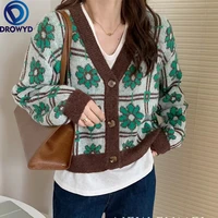 vintage loose patchwork knitwear winter 2021 women cardigans tops single breasted long sleeve v neck sweater casual fashion tops