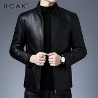 ucak brand men%e2%80%98s spring autumn new leather jackets clothing casual solid color zipper 100 sheepskin streetwear jacket men u8178
