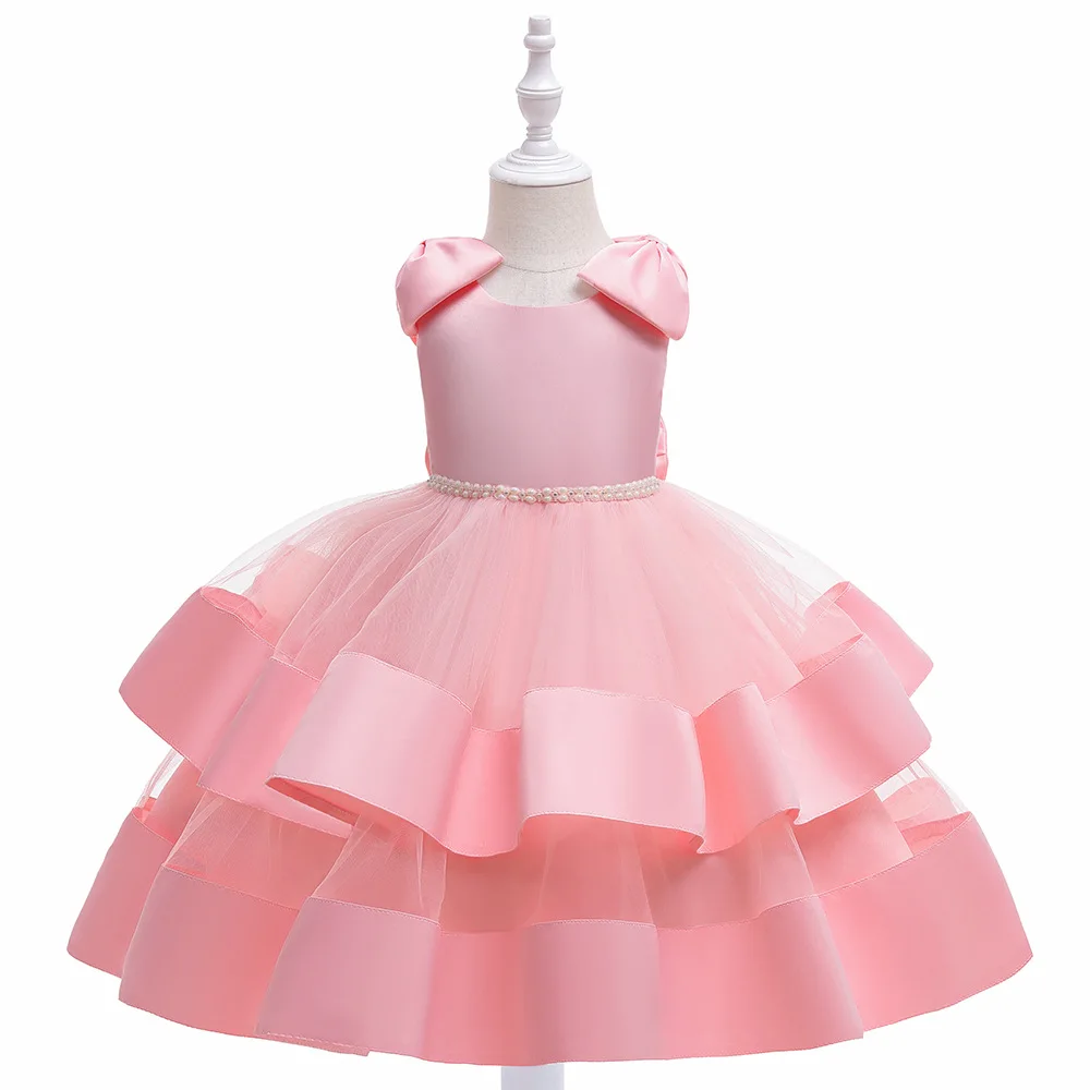 

Детское элегантное платье принцессы, свадебное платье для девочек, вечернее платье на день рождения, Розовая атласная детская одежда