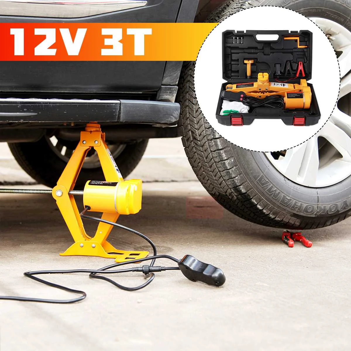 

Portable 12V Car Jack 3 Ton Electric Jack Lifting Lift Jack Muti-function Auto Lift Scissor Jack Cigarette Lighter Power Cable